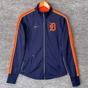 Nike Detroit Tigers Womens Dri-FIT Full Zip Track Jacket Navy Orange Small MLB